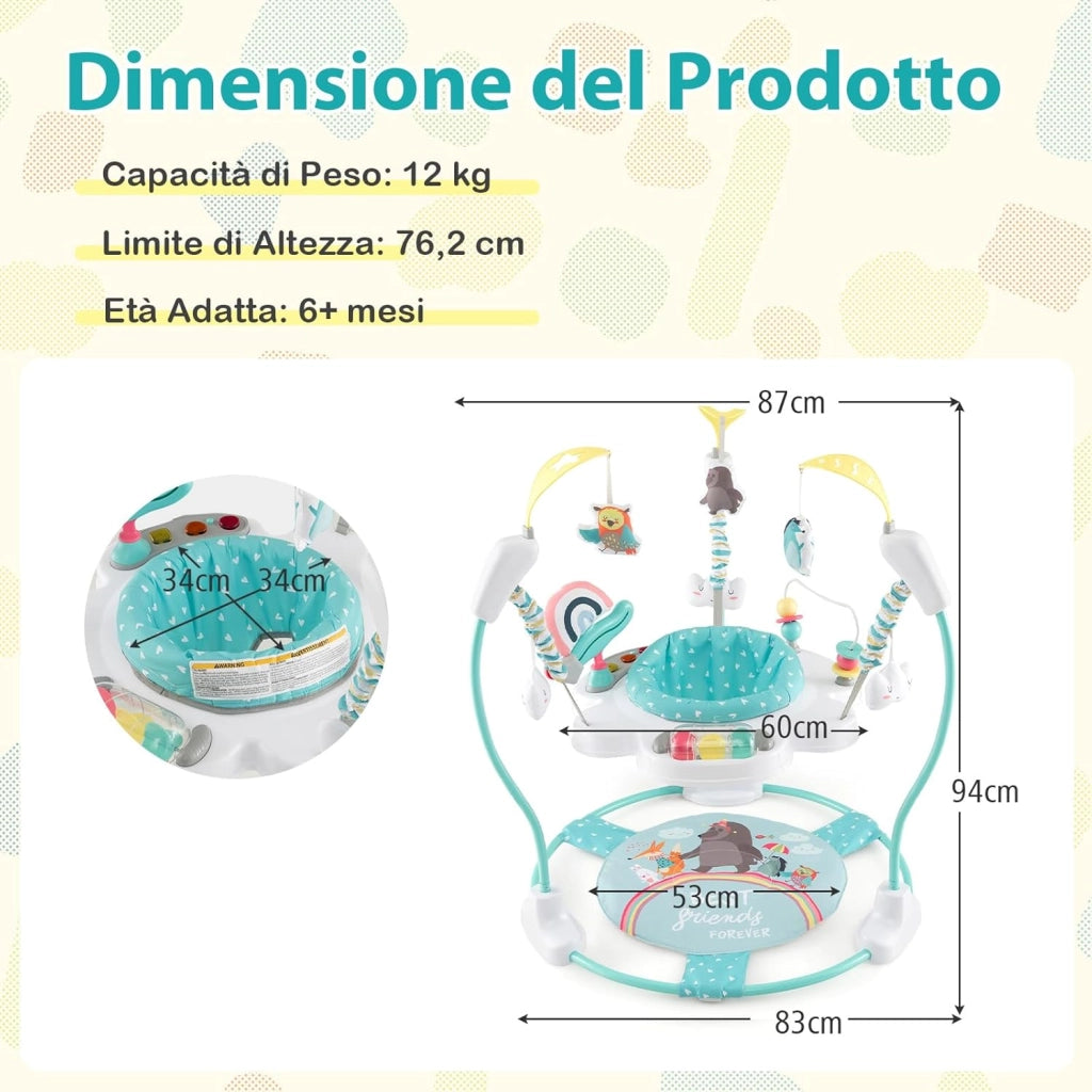 Jumperoo per Bambini, Centro attività Saltella con Altezza Regolabile, Gioco Saltellante con Sedile Girevole a 360°, Saltarello per Neonati con Luci e Suoni per Bambini 6+ Mesi (Blu)