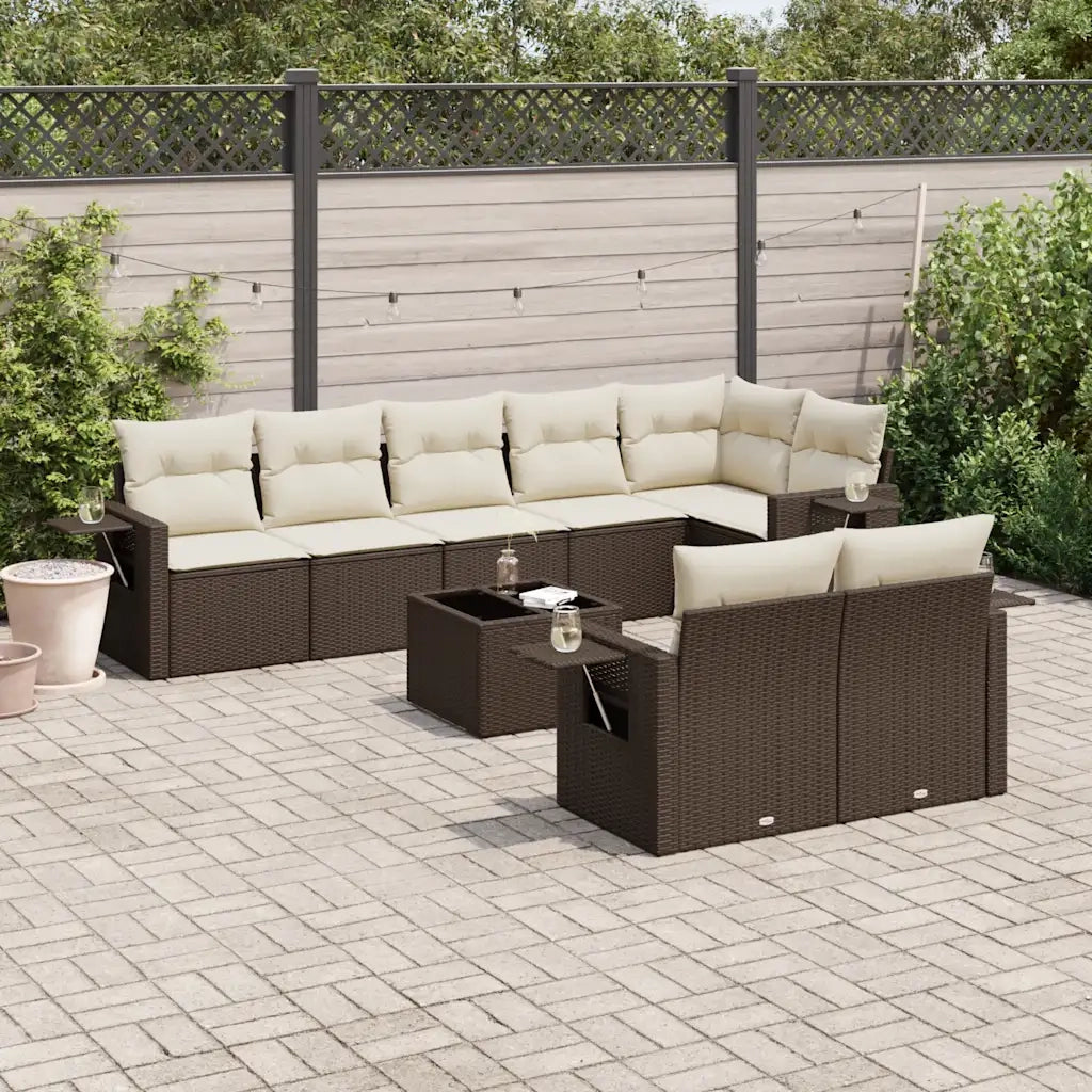 Set Divani da Giardino 9pz con Cuscini Marrone in Polyrattan 3220432