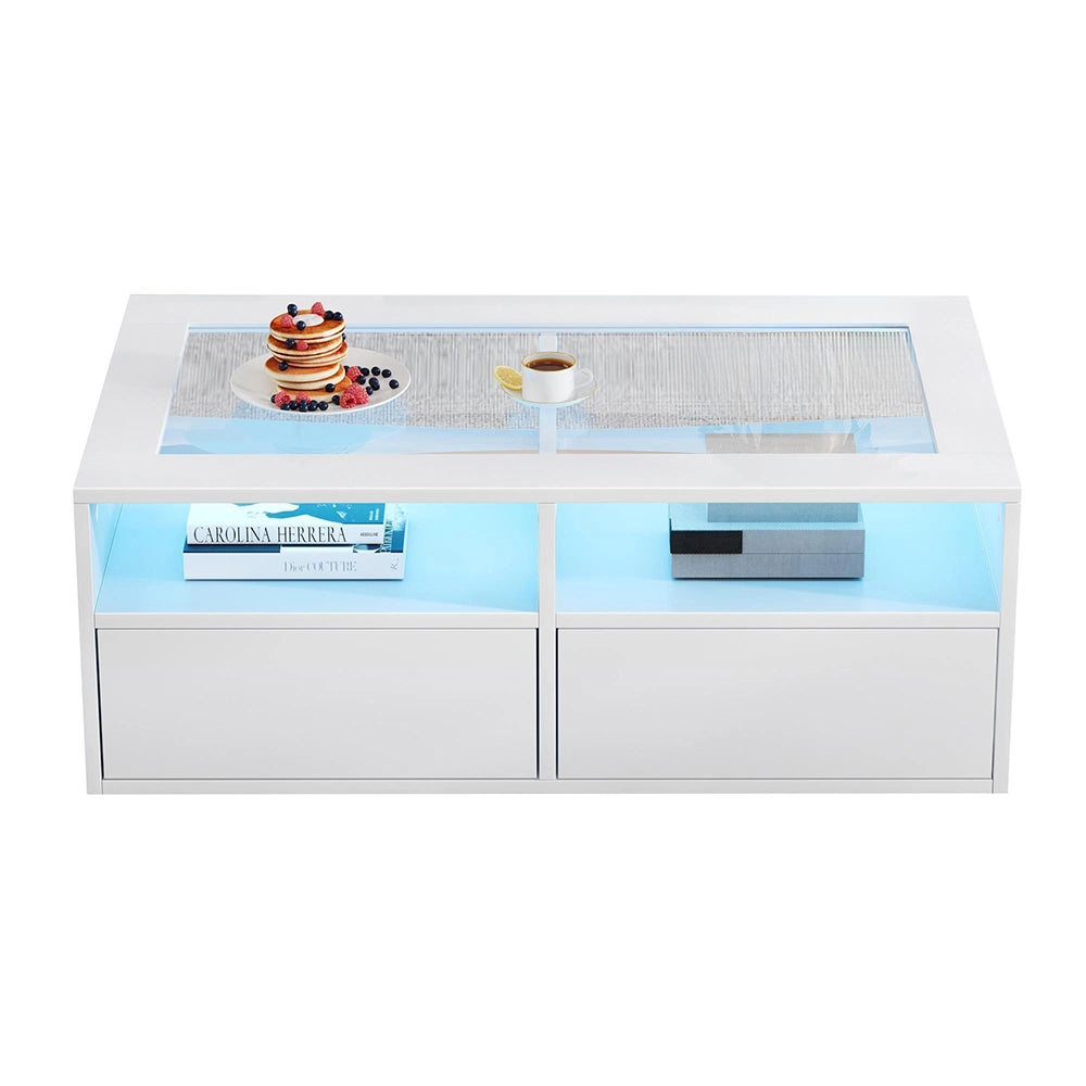 Tavolino LED - Xylo - 100x50cm vetro 2 cassetti bianco