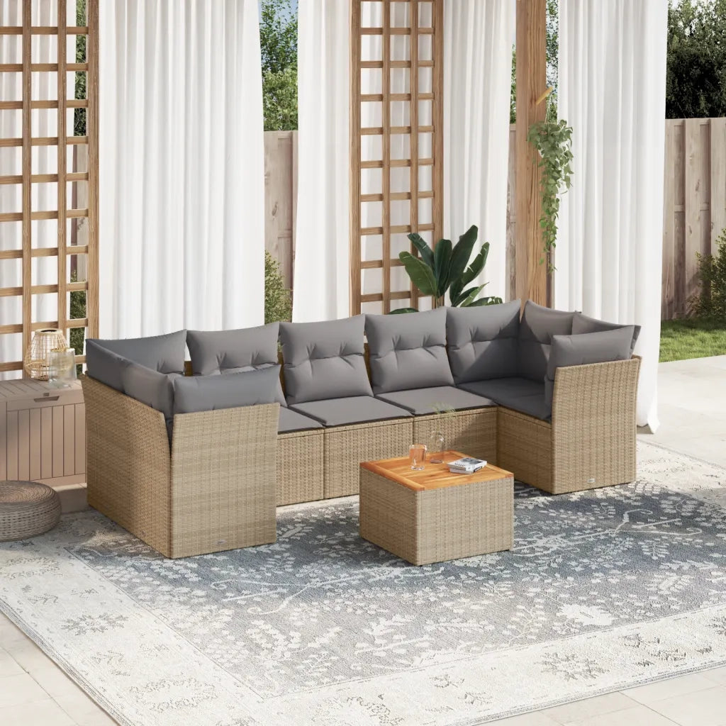 Set Divano da Giardino 8 pz con Cuscini Beige Misto Polyrattan 3255842