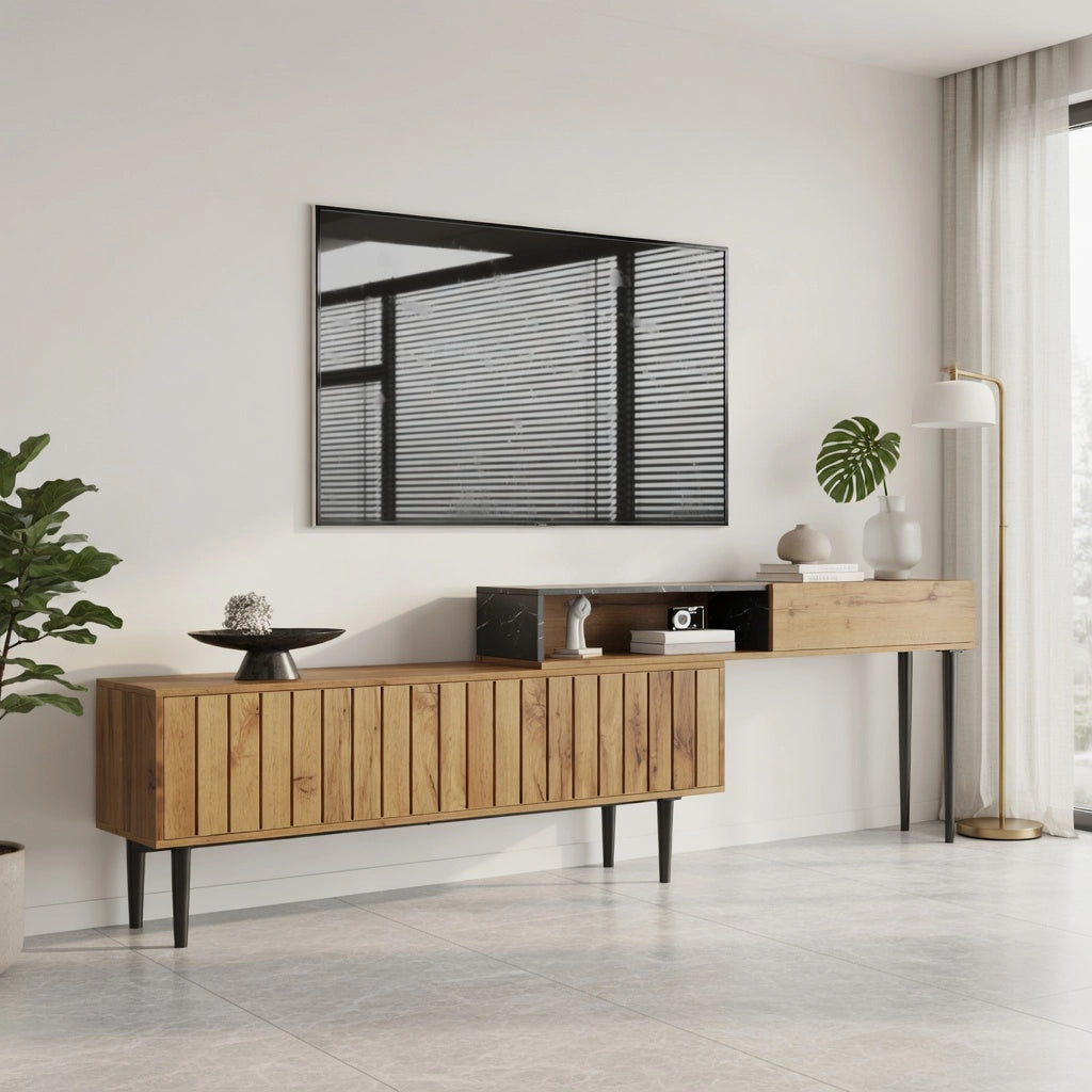 Cassettiera TV in MDF colore legno naturale lunghezza 120 cm