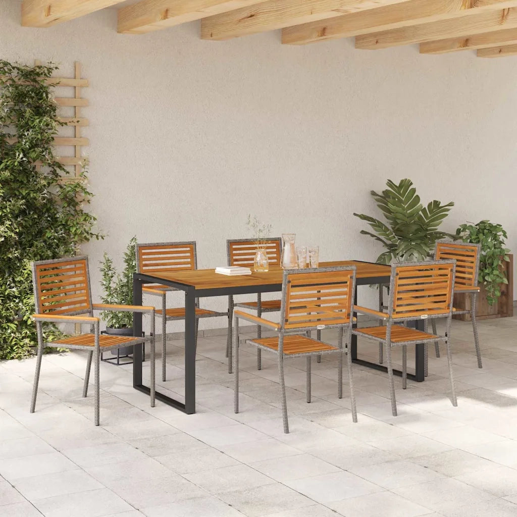 Set da Pranzo per Giardino 7 pcs Grigio e Marrone polyrattan