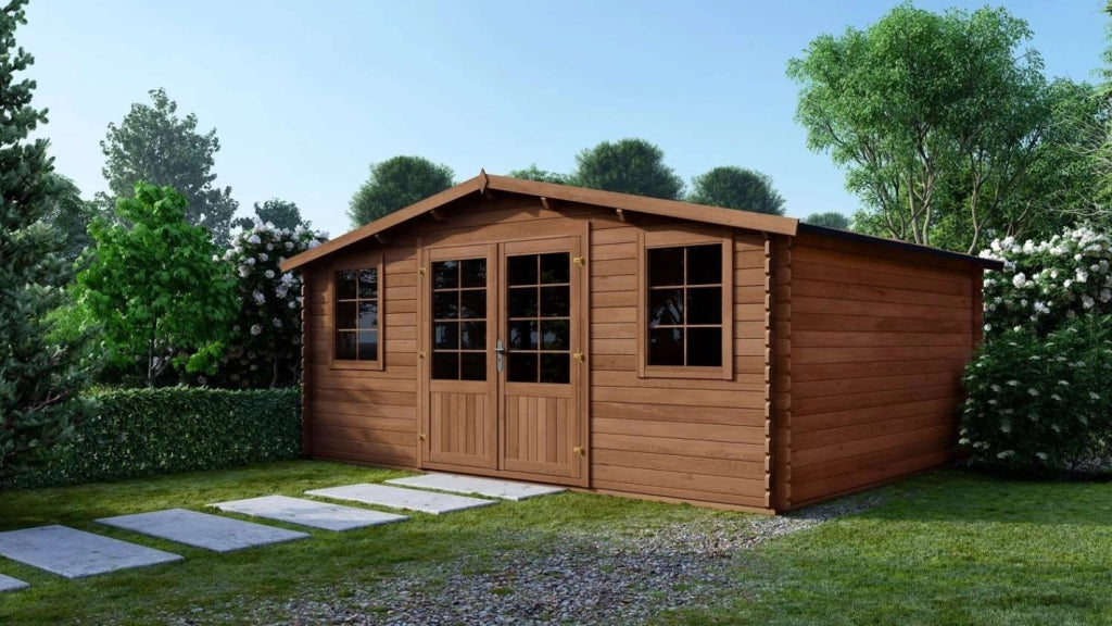 Casetta da giardino in legno - 34.8m2 - 5.9x5.9m - impregnata - 45mm - colore: marrone - DOM656 - ALTANKA