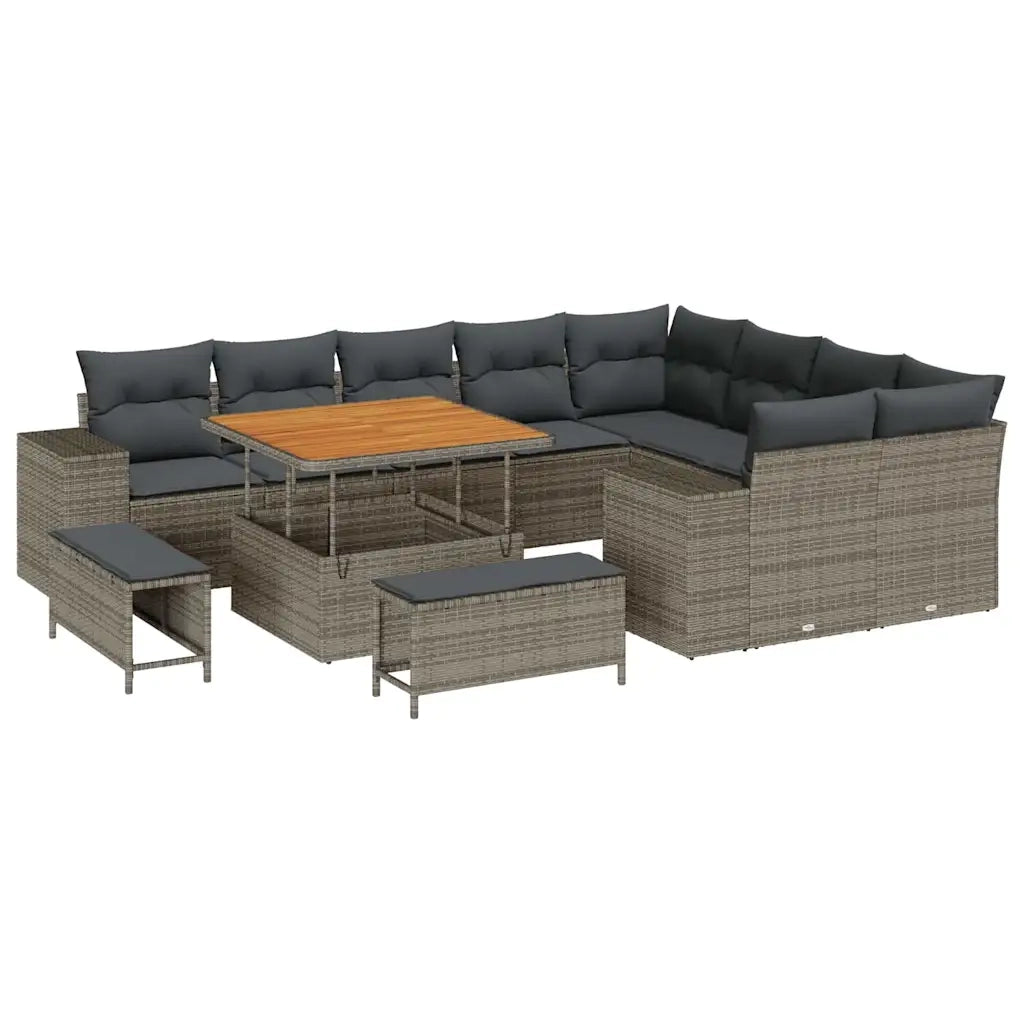 Set Divano da Giardino con cuscino 12 pcs Grigio polyrattan