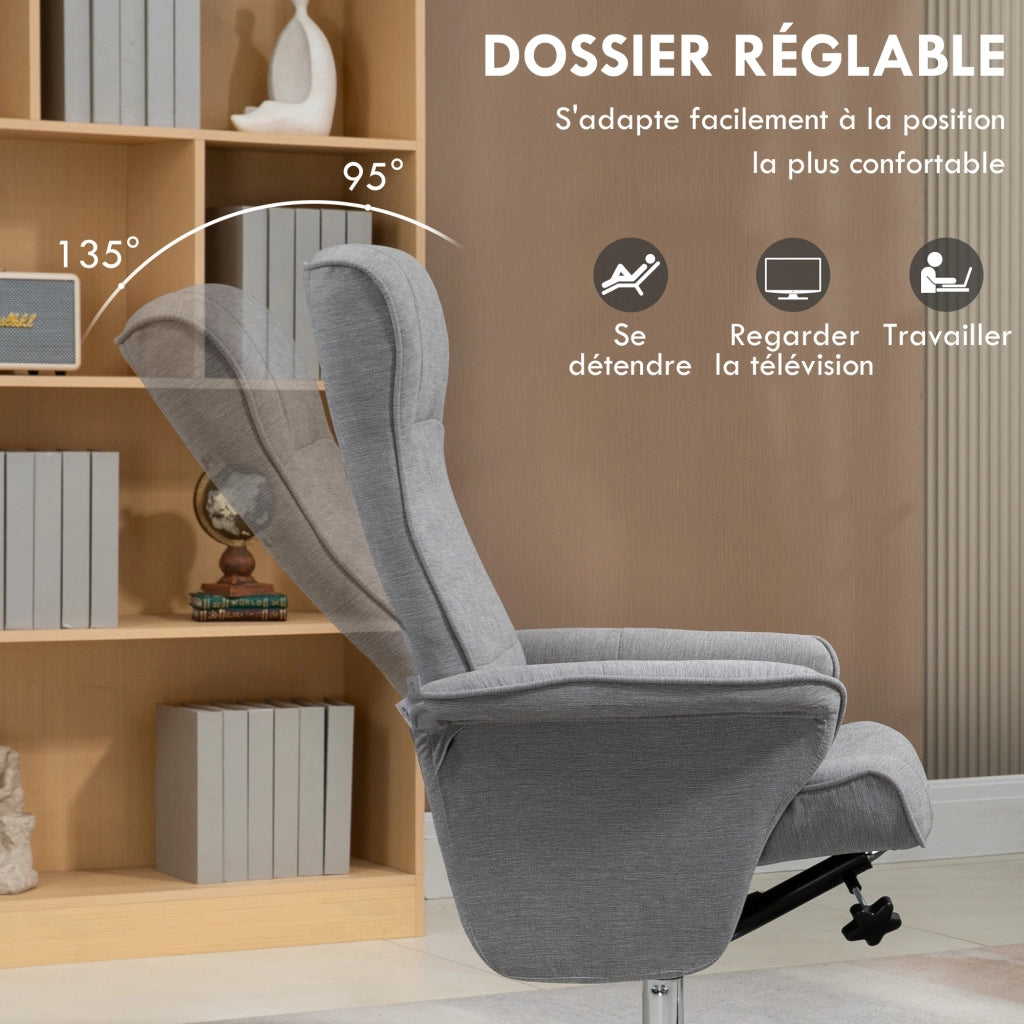 Poltrona relax reclinabile girevole con poggiapiedi ¨C Minimal ¨C tessuto grigio