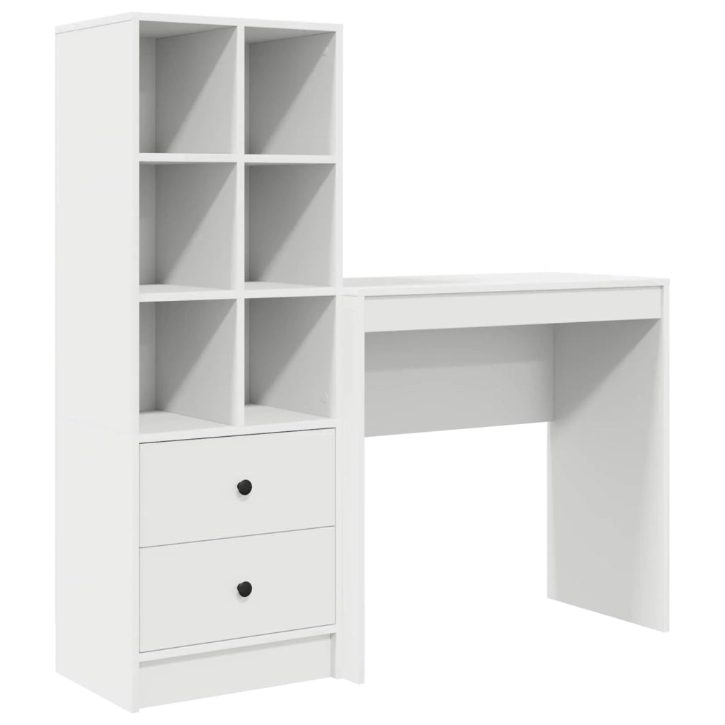 Scrivania | Tavolo da Ufficio con cassetto con lo scaffale 2 pz Bianco