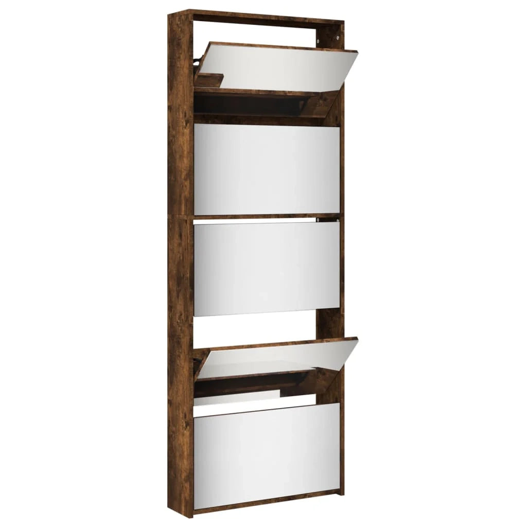 Scarpiera mobiletto portascarpe mobile ingresso/corridoio/soggiorno con specchio 5 ripiani 63 x 17 x 169,5 cm marrone 02_0021889