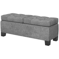 Panca Fondoletto Contenitore in Tessuto con Imbottitura Trapuntata, 116x41x47cm, Grigio