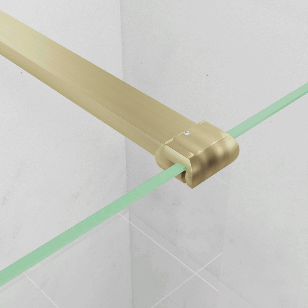 Box Doccia Walk In 110x200 cm Parete Fissa Vetro 8 mm Trasparente Anticalcare Oro Spazzolato Barra Piatta Stabilizzatrice 90 cm