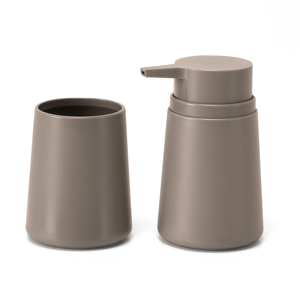 Set accessori bagno completo da 5 pezzi in plastica tortora Pop