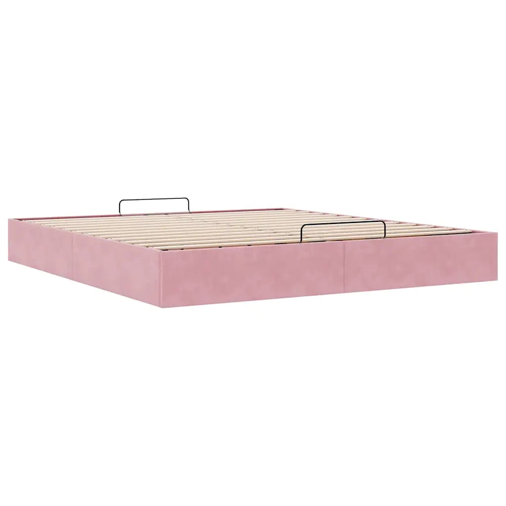 Struttura Letto Pouf senza Materasso-Giroletto Rosa 200x200 cm in Velluto