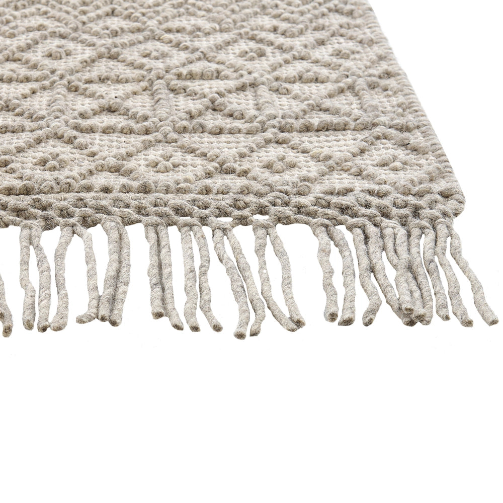 Tappeto Beige Lana Poliestere 160 x 230 cm Motivo geometrico Nappe Boho Moderno