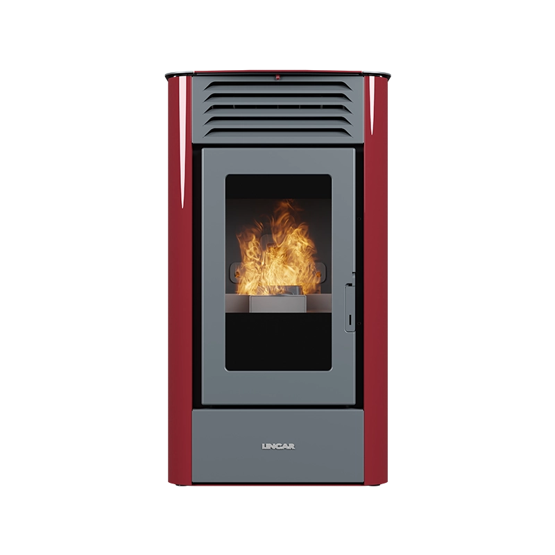 Nikita stufa a pellet ventilata in acciaio e ghisa rosso lucido Lincar