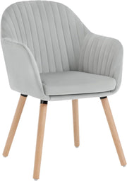1Pz Sedia da Pranzo Poltroncina per Sala D'attesa Cucina Poltrona con Schienale Braccioli Tessuto in Velluto Gambe di Legno Grigio Chiaro BH95hgr-1