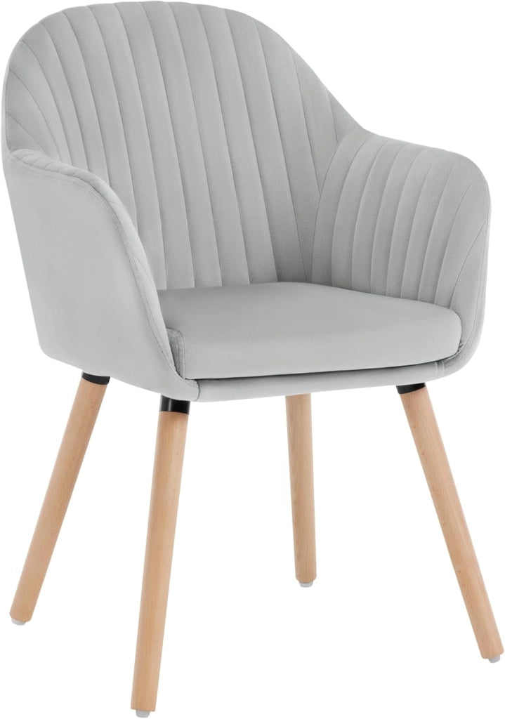 1Pz Sedia da Pranzo Poltroncina per Sala D'attesa Cucina Poltrona con Schienale Braccioli Tessuto in Velluto Gambe di Legno Grigio Chiaro BH95hgr-1