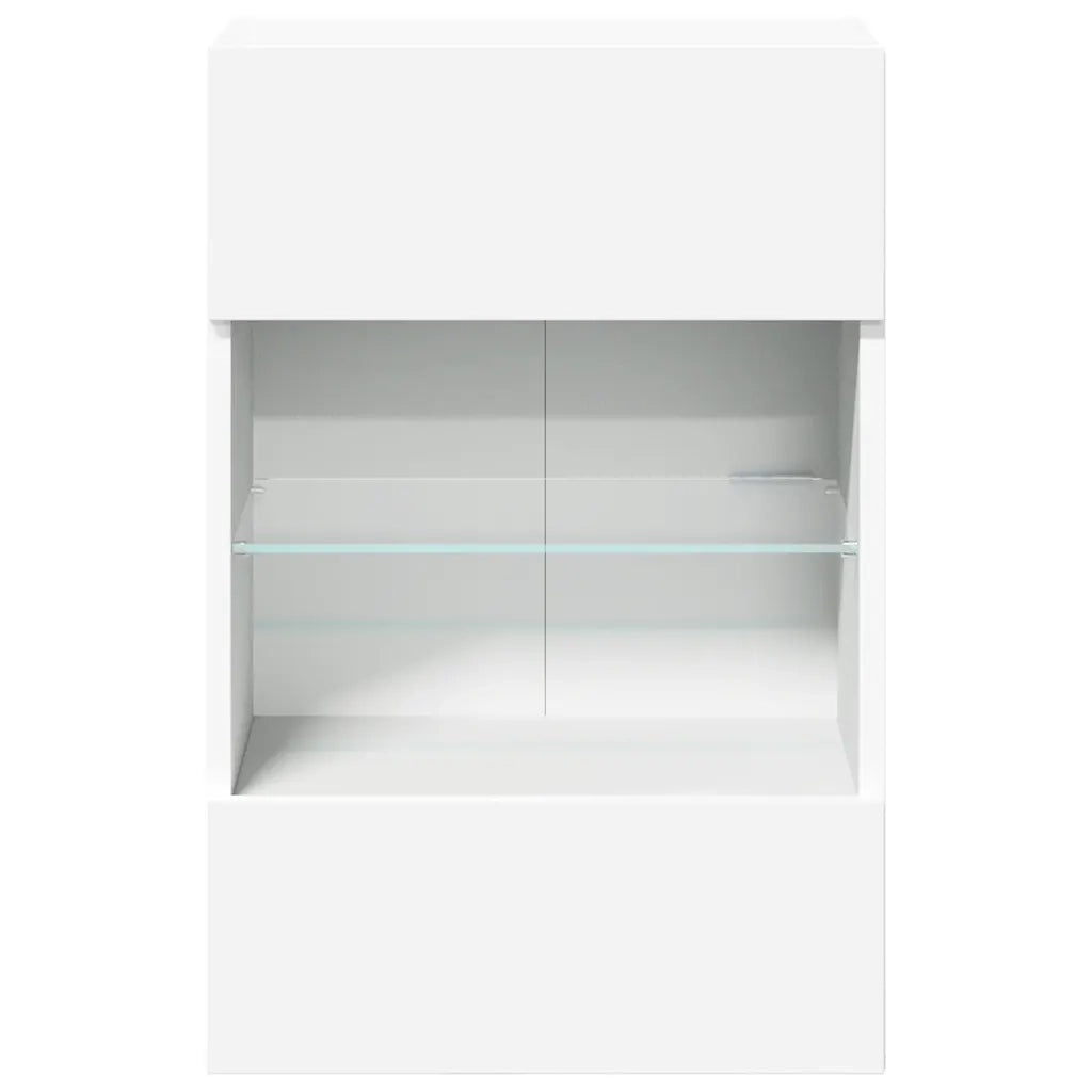 Mobili da parete con luci LED per TV 2pz | Armadietto TV | Mobile Porta TV Bianchi 40x30x60,5 cm