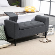 Panca contenitore imbottita in poliestere effetto lino, grigio scuro, 116 x 44 x 58 cm, portata 130 kg