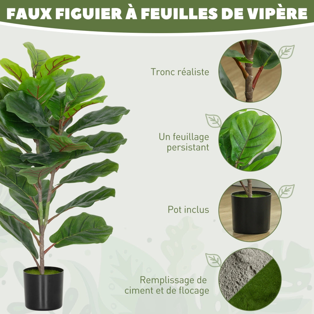 Pianta Artificiale Ficus - Xylo - Set 2 Pezzi 80cm con Vaso Plastica Verde