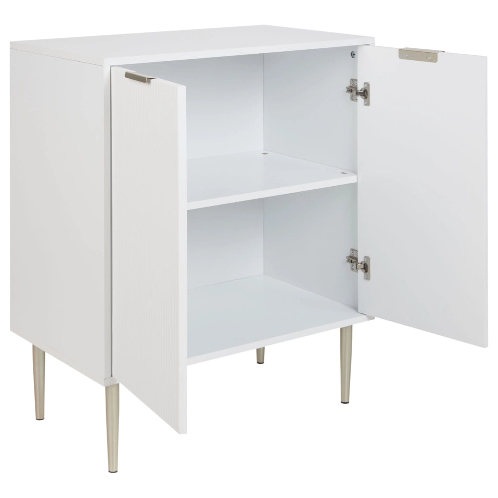 Credenza MDF bianco 2 ante 2 ripiani Gambe in metallo Maniglie elegante classico