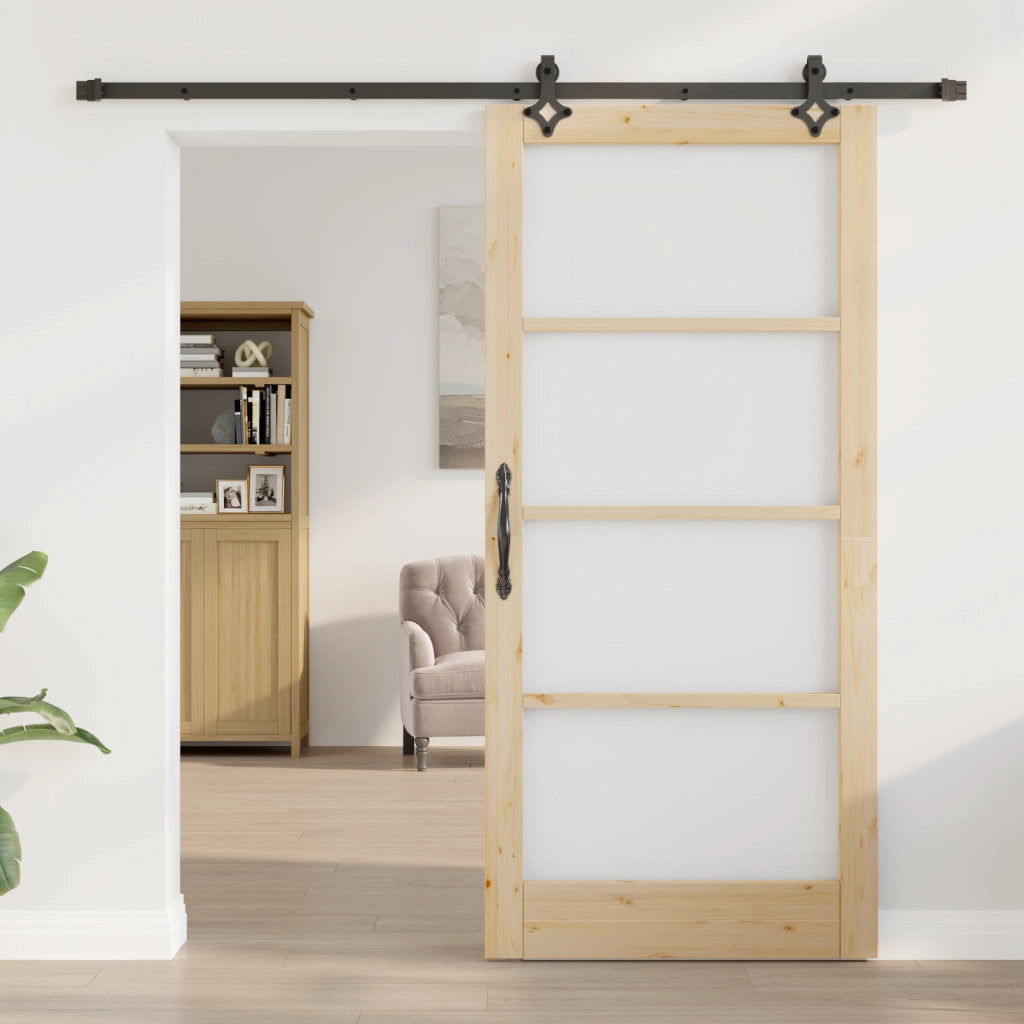 Porta Scorrevole  con Set di Ferramenta 93x202 cm Legno Massello di Pino