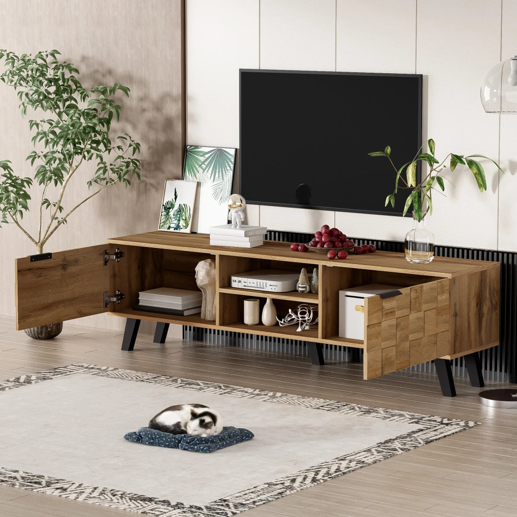 Mobile TV 160.5x35.5x45 cm; 2 ante e 2 vani aperti; chiusure ammortizzate; pannello truciolare; colore naturale