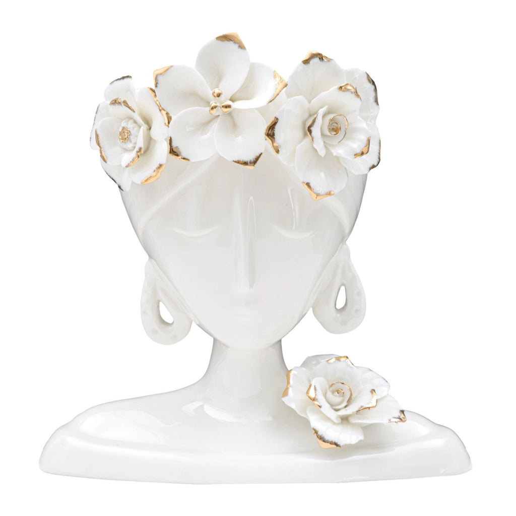 Vaso Decorativo Viso 27, Bianco, Porcellana, 21,7x14x21 cm
