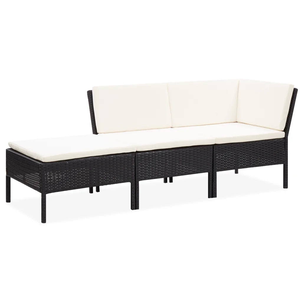 Set Divani da Giardino 3 pz con Cuscini in Polyrattan Nero cod mxl 30306