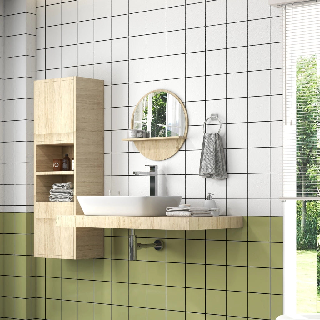 Specchio rotondo da bagno con ripiano ¨C Xylo ¨C ? 45 cm pannello particelle