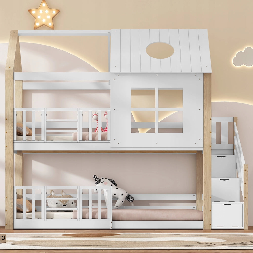 Letto a castello - Xylo - 90x200cm - Bianco+Natural - Pino+MDF