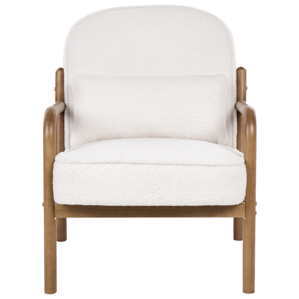 Poltrona Bianco Sporco in Bouclé con Struttura in Legno Stile Moderno Mid-Century