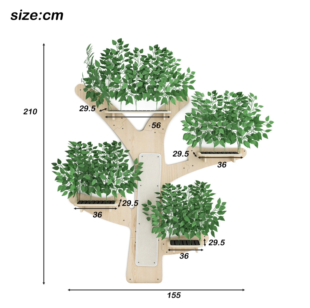 Albero tiragraffi da parete a forma di albero 155 x 210 cm in legno verde