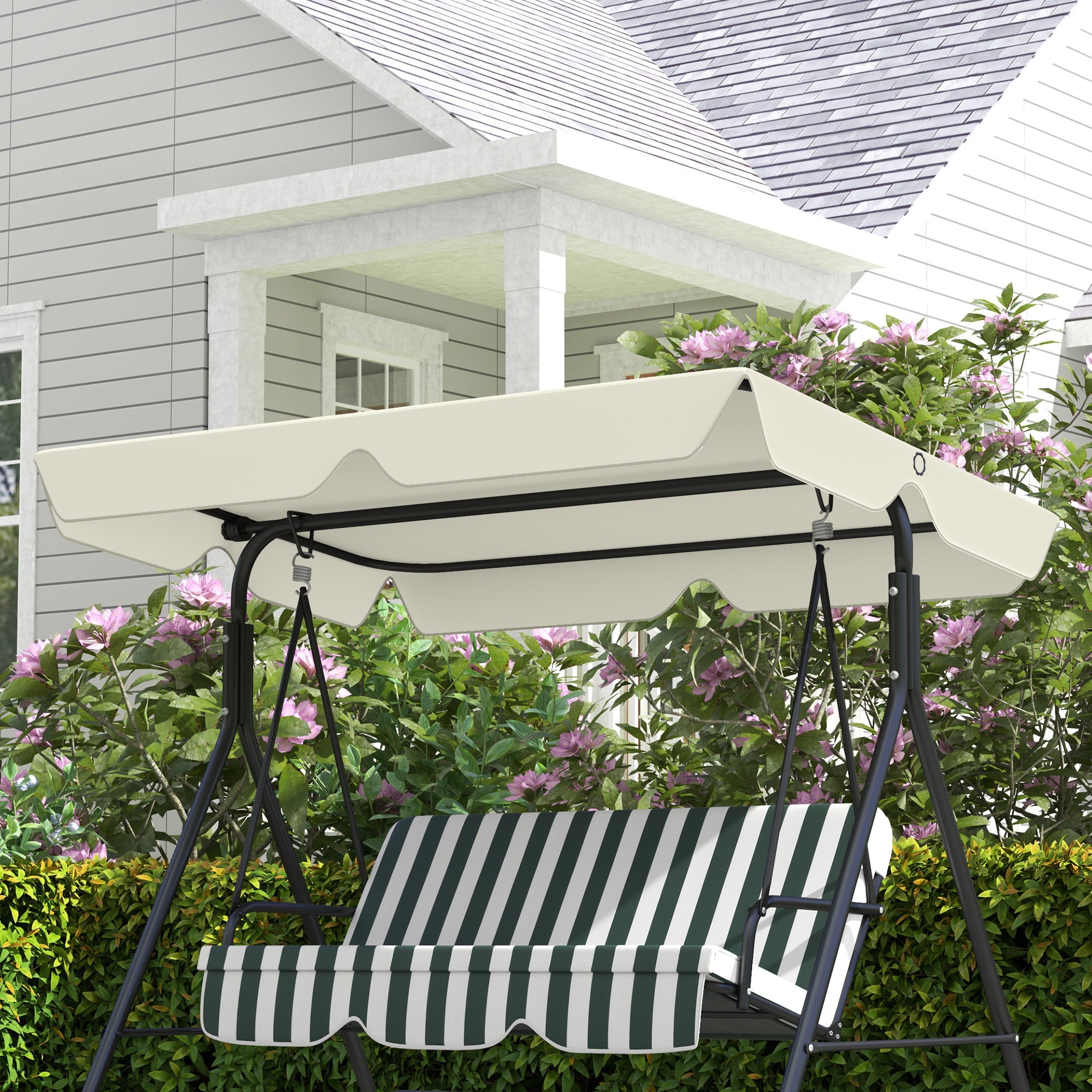 Tetto di Ricambio per Dondolo 3 Posti 210x145 cm Impermeabile in Tessuto Oxford Bianco Crema