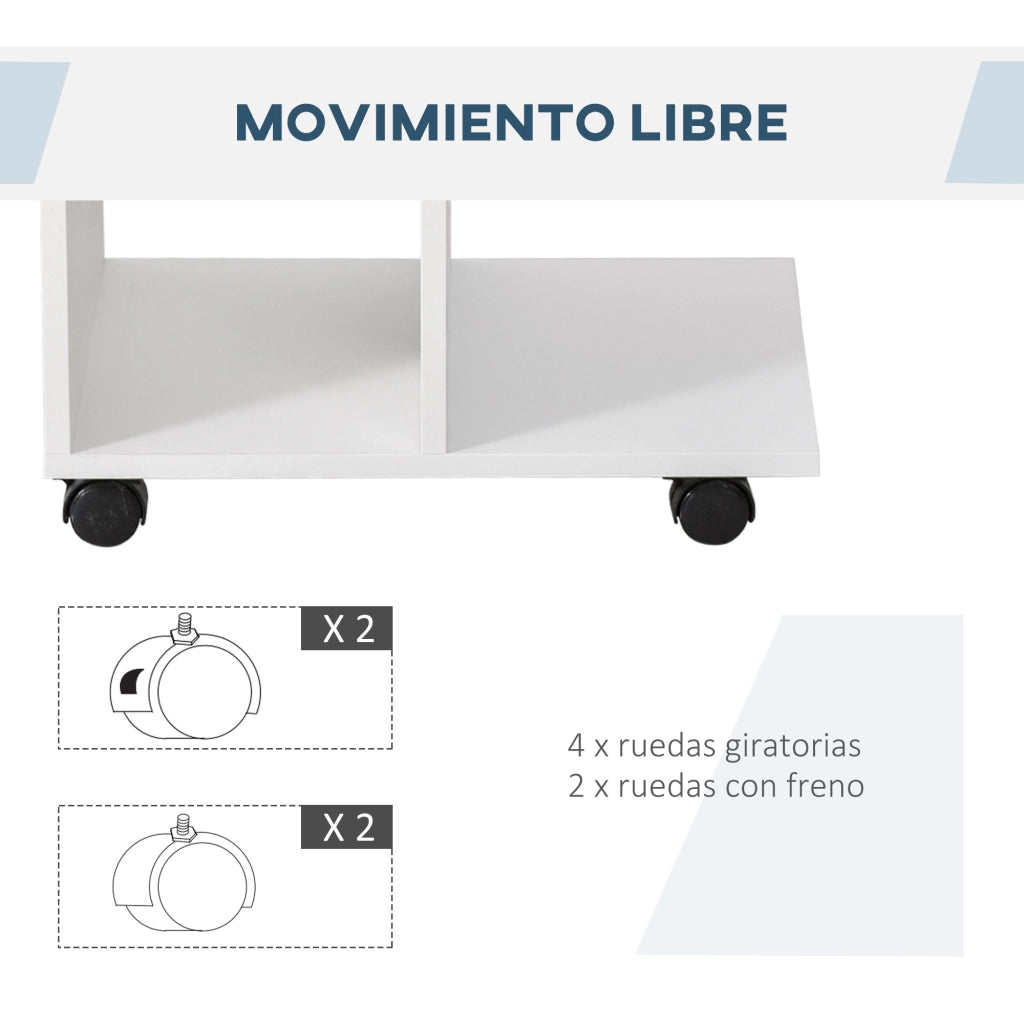 Tavolino da salotto con ruote e ripiani aperti ¨C Zephmum ¨C 45x35x58 cm Bianco
