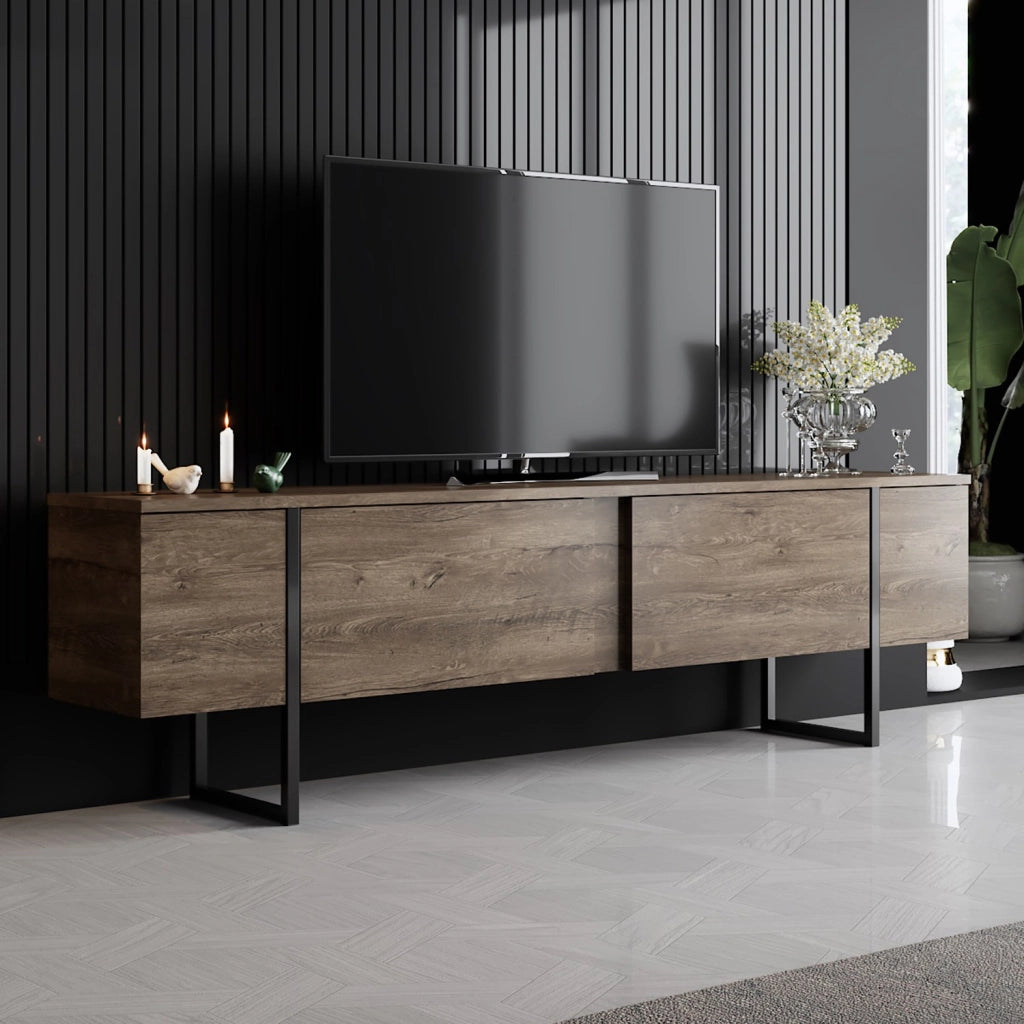Porta TV in legno "Luxe" - 180 x 30 x 50 cm - Noce-Nero