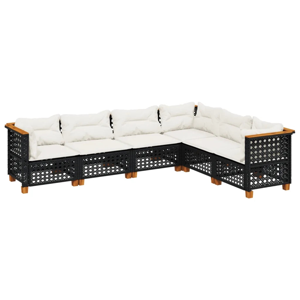 Set Divano da Giardino 6 pz con Cuscini Nero in Polyrattan 3261860