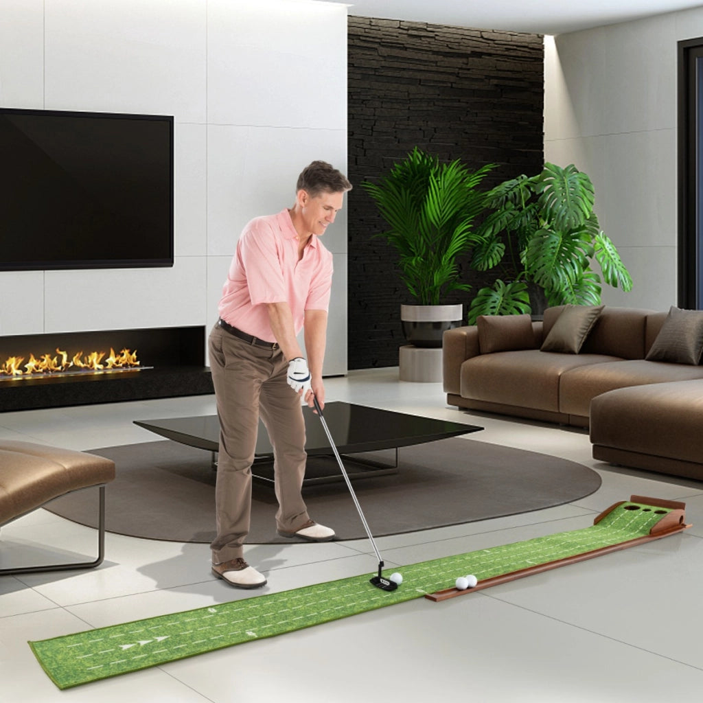 Tappetino da golf per interni ed esterni, Tappetino per putting green con ritorno automatico della palla 302x37x15cm