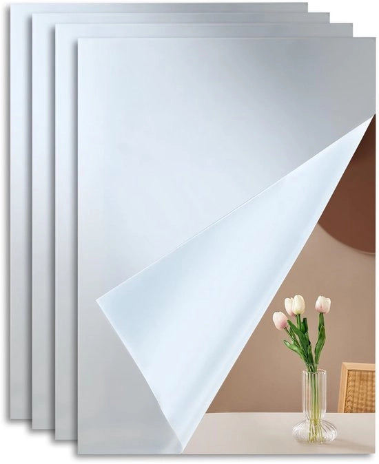 Set di 4 lastre di specchio autofissanti - Resistenti all'umidità - Resistenti alla rottura - Decorative - Per decorazione di parete - Specchio da parete