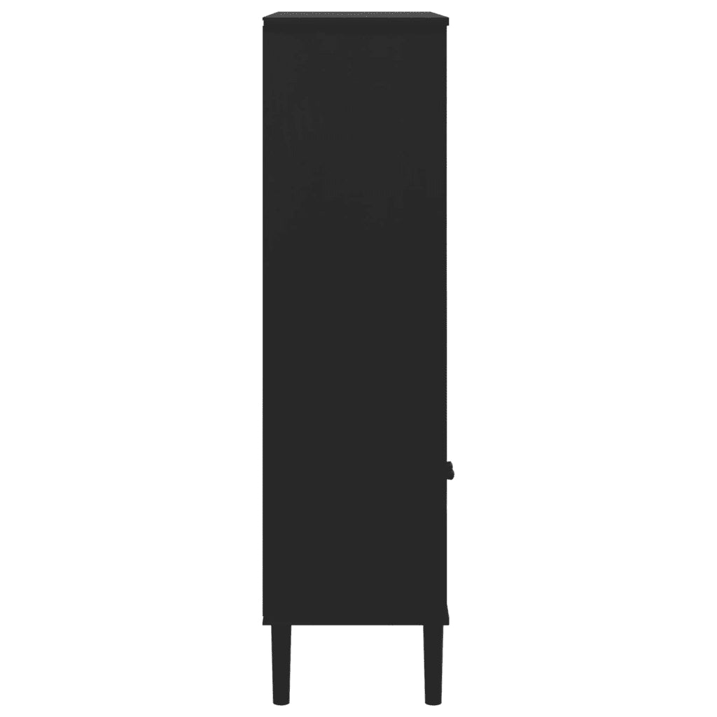 Credenza-Buffet-Armadio da cucina SENJA Aspetto Rattan Nero 90x35x130 cm Legno Pino