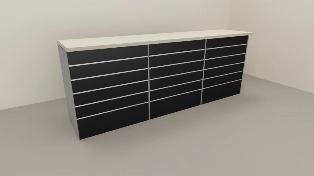 Bancone vendita per negozio con pannello dogato anteriore cm. 276x64x106h