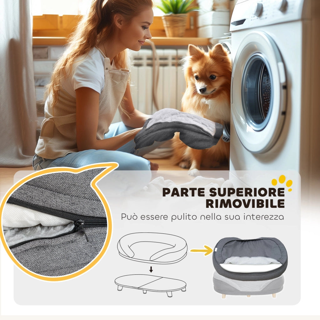 Cuccia Divano per Cani Taglia Media Grande fino 25kg 90x78x25cm Sfoderabile Grigio