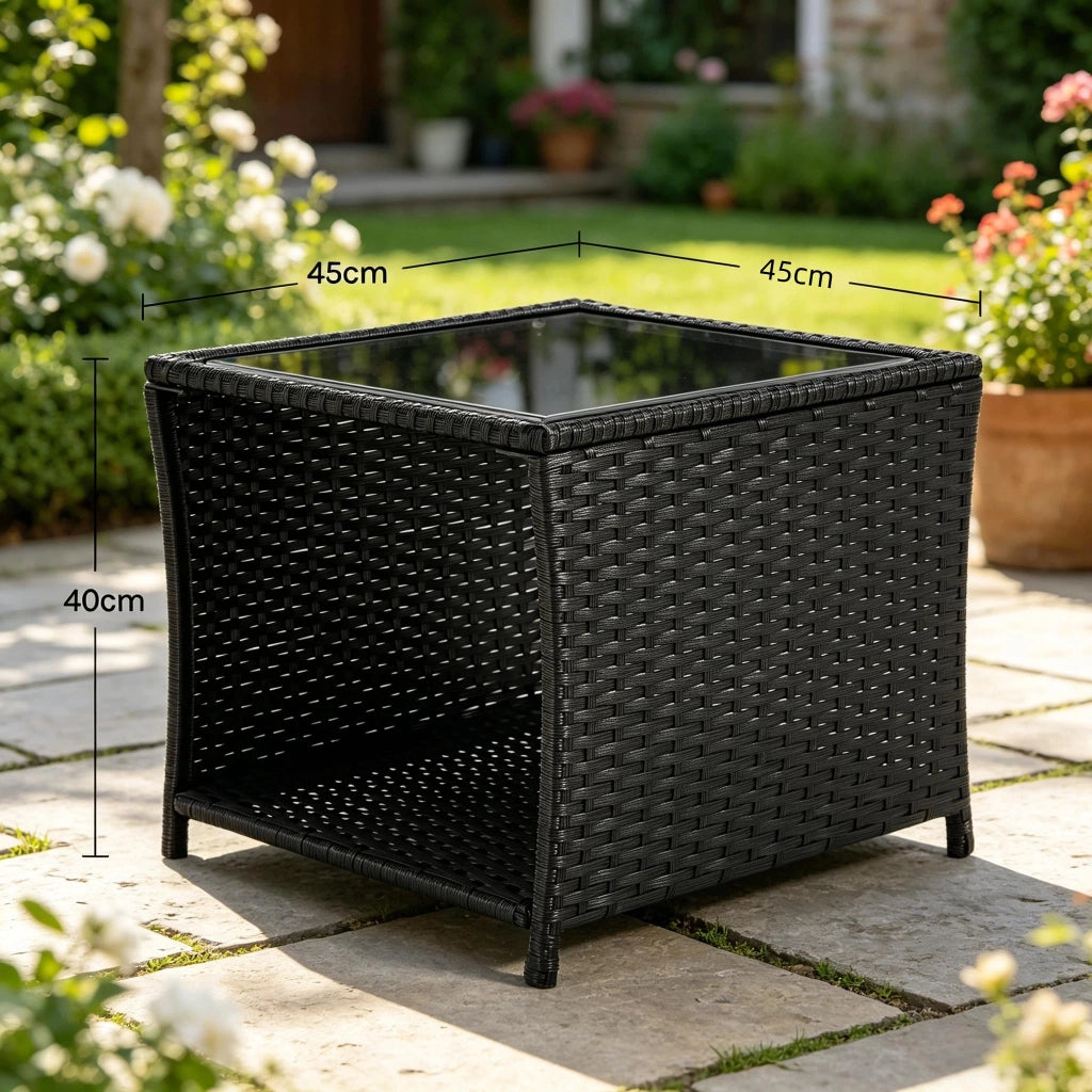 TAVOLO DA GIARDINO IN POLYRATTAN CON VANO PORTAOGGETTI 45 x 45 x 40 cm NERO