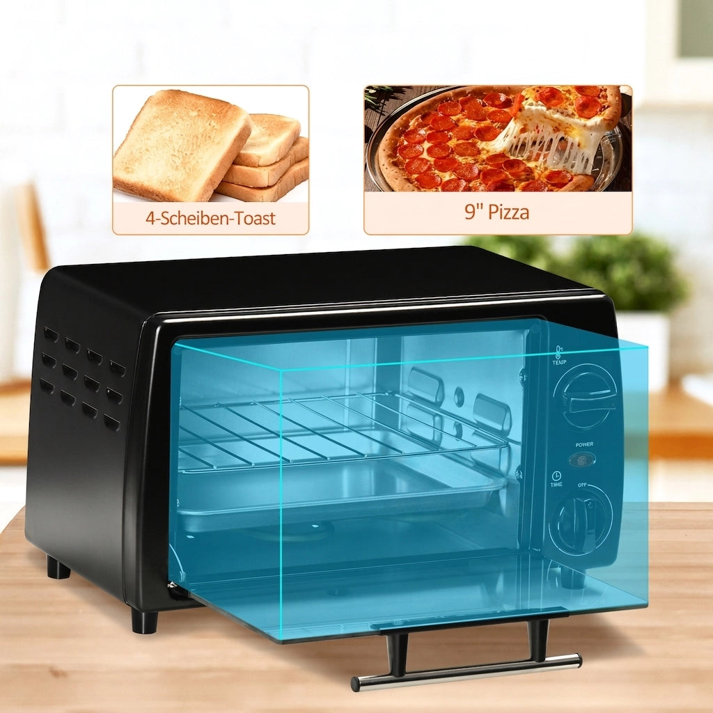 Mini Forno Elettrico 10 L 750 W con Temperatura 100-230°C; Timer 60 Min; Teglia e Griglia