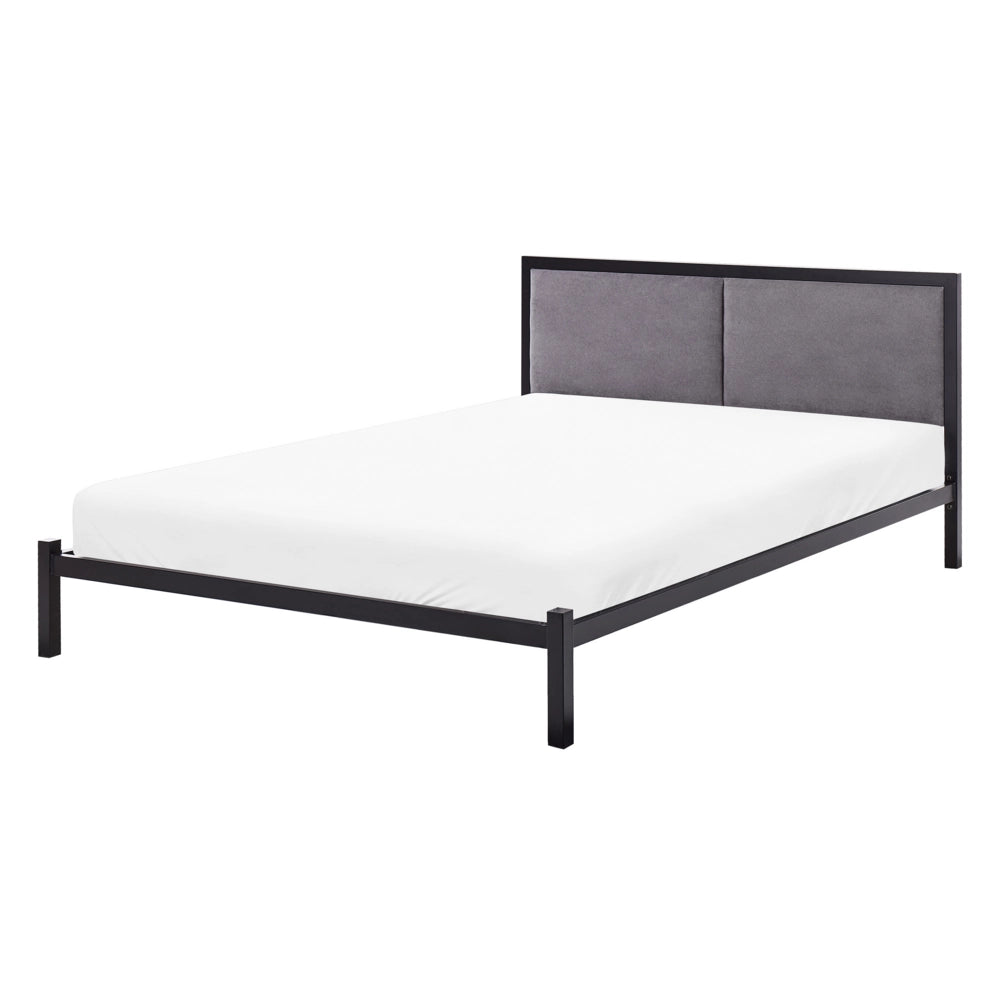 Letto in metallo Nero e Grigio 140 x 200 cm imbottita a doghe minimalista