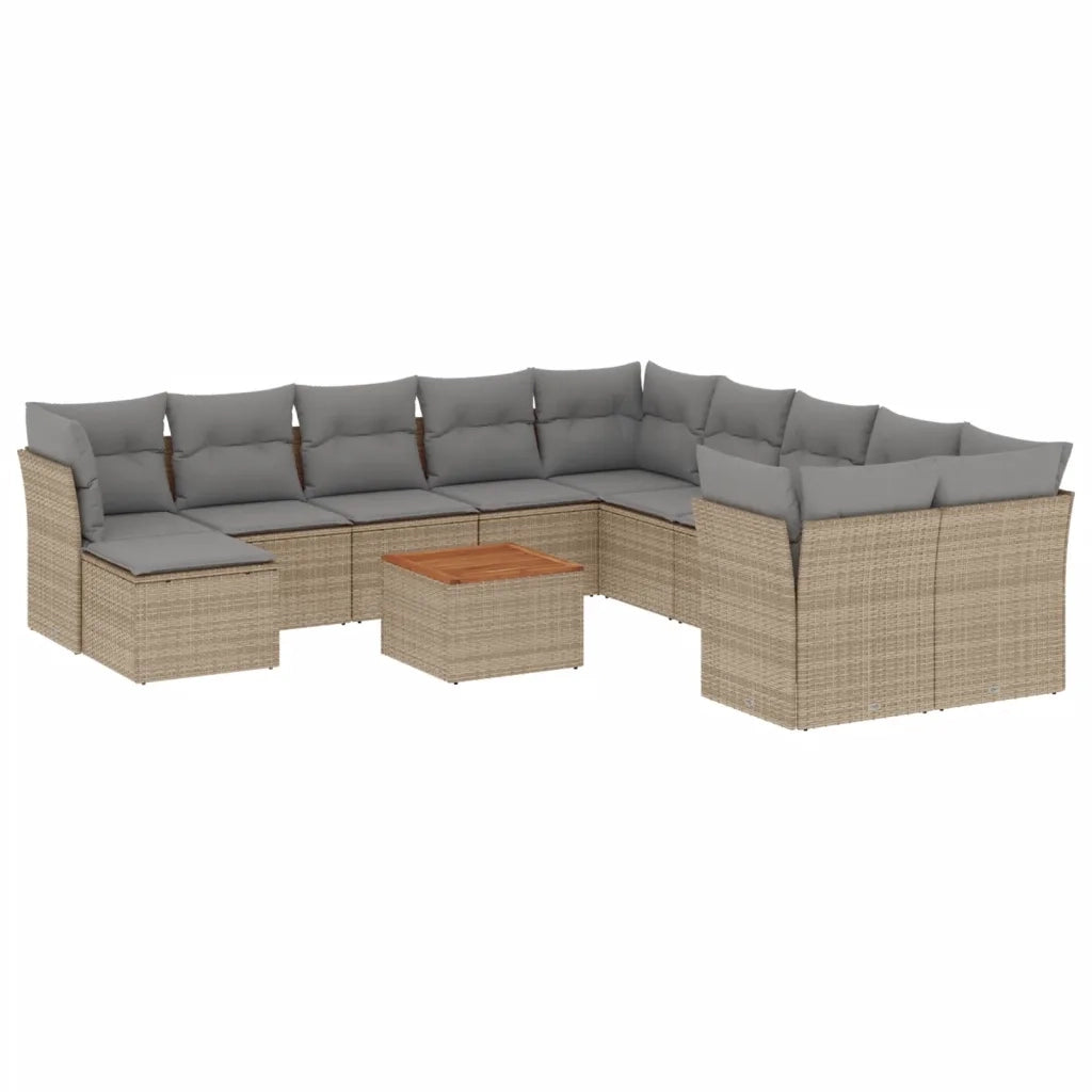 Set Divani da Giardino 12 pz con Cuscini Beige in Polyrattan