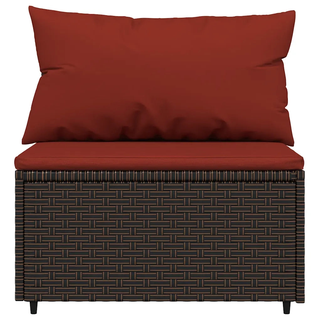 Divano Centrale da Giardino con Cuscini in Polyrattan Marrone 319817