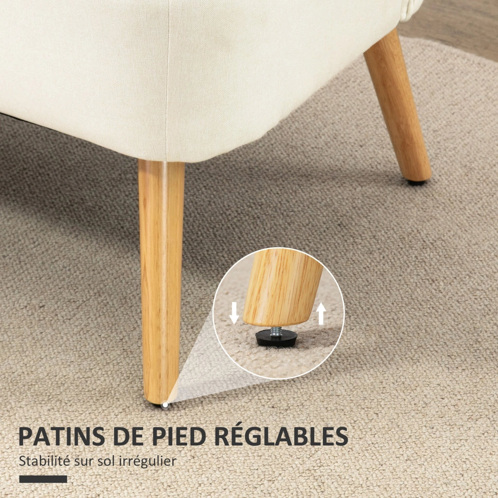 Divano 2 posti in tessuto effetto lino ¨C Xylo ¨C crema, gambe in legno, 117x56,5x77cm