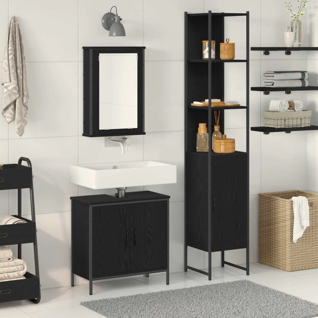 Set di mobili per il bagno 3 pcs Nero Legno multistrato 3334401
