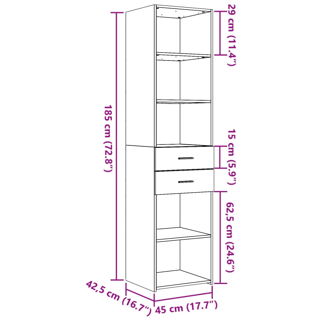 Buffet credenza cassettiera mobiletto mobile contenitore organizer cucina soggiorno salotto alto 45 x 42,5 x 185 cm legno ingegnerizzato bianco 02_0032456