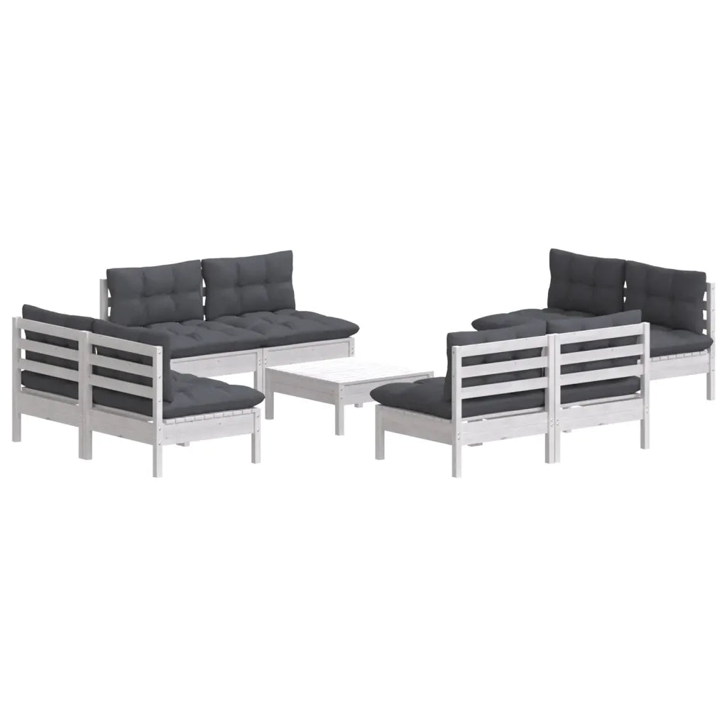 Set Divani da Giardino 9 pz e Cuscini Antracite Legno di Pino 3096047