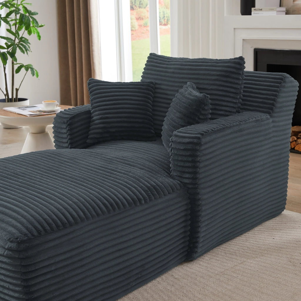 Divano chaise longue grigio scuro in velluto a coste; senza montaggio